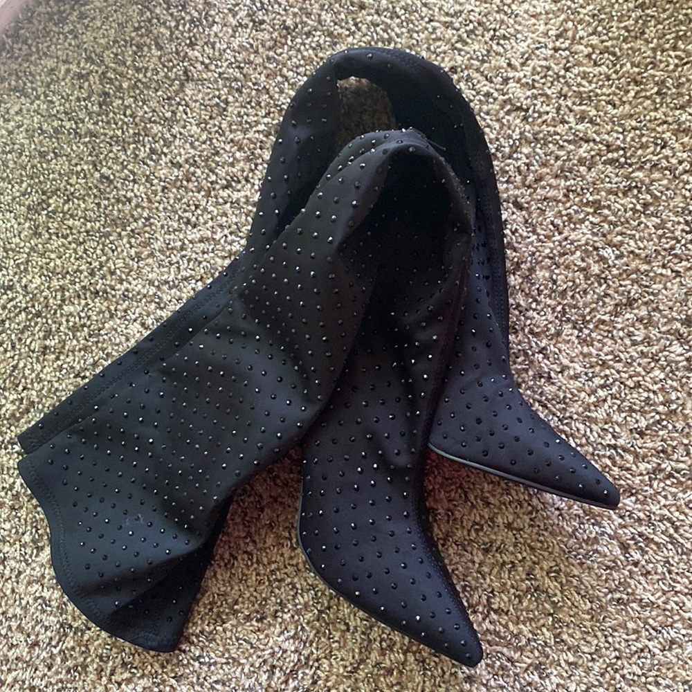 Embellished thigh high boots